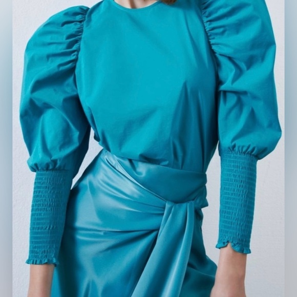 Zara Tops - Zara Puff Sleeve Blouse Turquoise Size XS